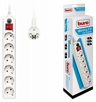 Сетевой фильтр BURO 600 SH-3-W 3м, White, 6розеток