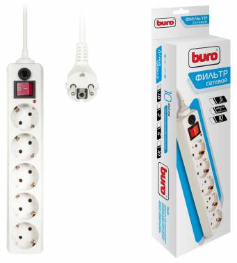 Купить  сетевой фильтр buro 500 sh-1.8-w 1.8м, white, 5розеток в интернет-магазине Айсберг!