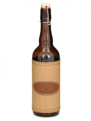 Купить  бутылка магарыч 0,5л коричневая с бугель-пробкой + чехол бежевый кожа/экокожа в интернет-магазине Айсберг!