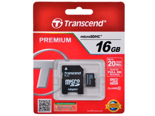 Купить  карта памяти sd-micro 16gb transcend sdhc class 10 (ts16gusdhc10) +adapter в интернет-магазине Айсберг! фото 2