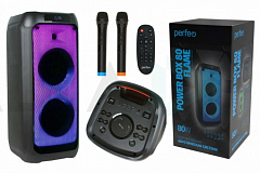 Портативная аудиосистема  Perfeo ПАС “Power Box 80 Flame II” BT, EQ, USB, microSD, AUX, FM, MIC, GT, TWS, LED, ПДУ, 2 б/п мик
