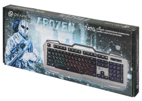 Купить  клавиатура oklick 747 g frozen серый/черный usb multimedia for gamer led в интернет-магазине Айсберг! фото 2