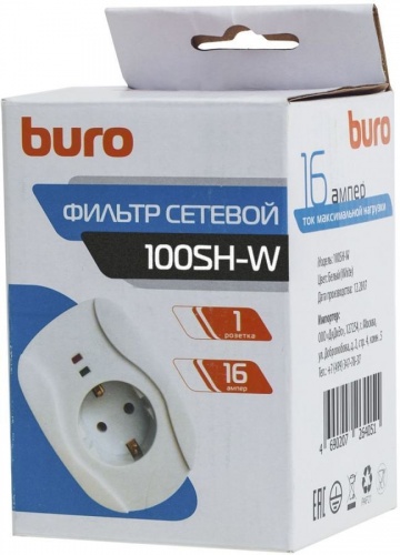 Купить  сетевой фильтр buro 100 sh-w, 1розетка в интернет-магазине Айсберг! фото 3