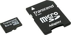 Карта памяти SD-micro 8Gb Transcend TS8GUSDHC10  Class 10 +adapter